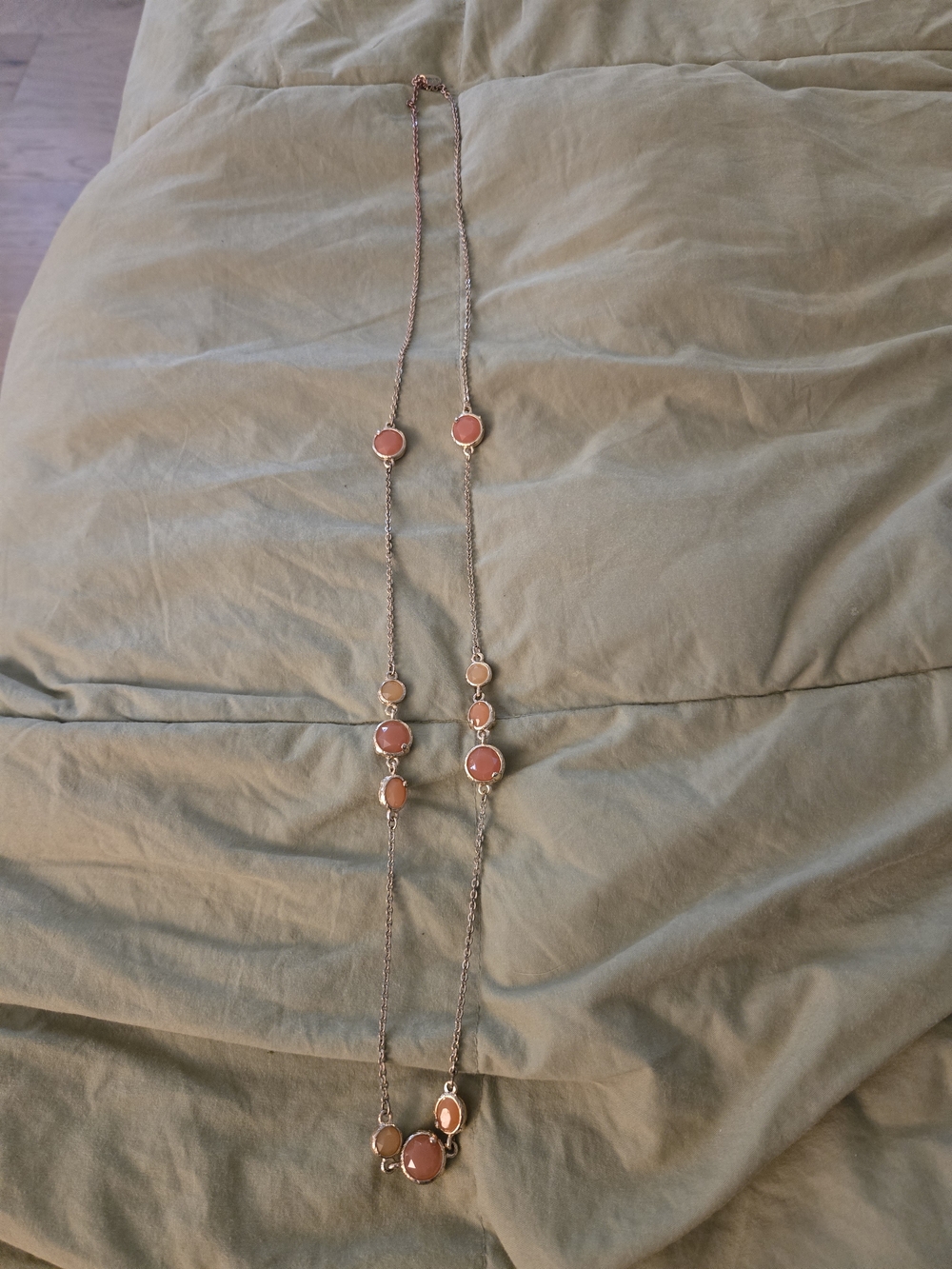 Delicate Long Necklace with Coral-Pink Accents